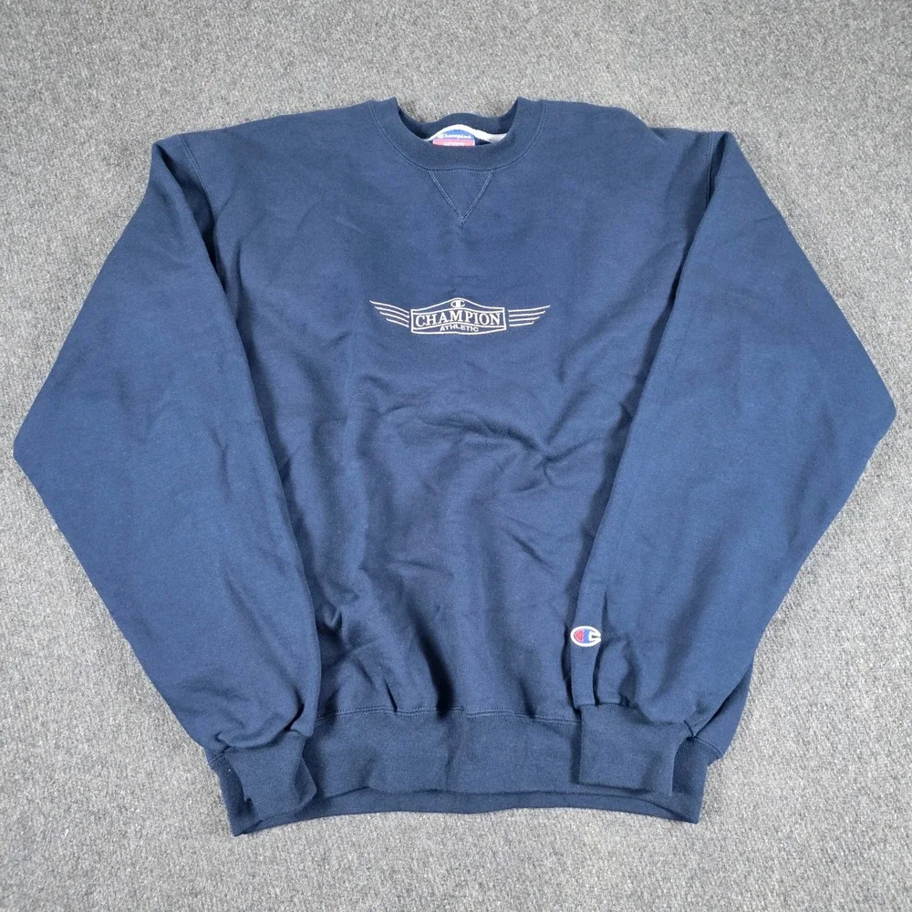 Vintage‎ 90s Champion Sweatshirt Mens Medium Navy Blue Embroidered Logo Crewneck